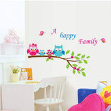 Home Decoration Kid's Room Decal Cartoon Cute Happy Owl Family Wall Sticker size 45x60 ay6013
