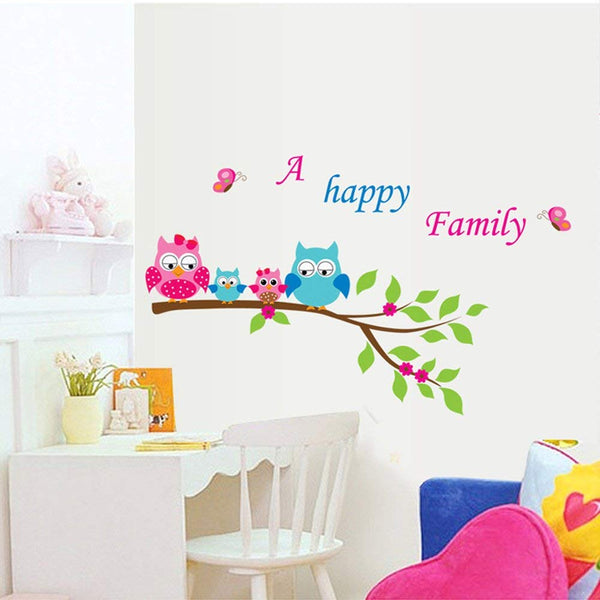 Home Decoration Kid's Room Decal Cartoon Cute Happy Owl Family Wall Sticker Ays6013