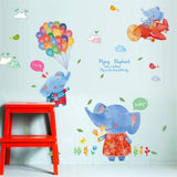 Sk7032  Elephant Kids Play Room Bedroom Nursery Kindergarten Removable Self-Adhesive Tile Wall Stickers