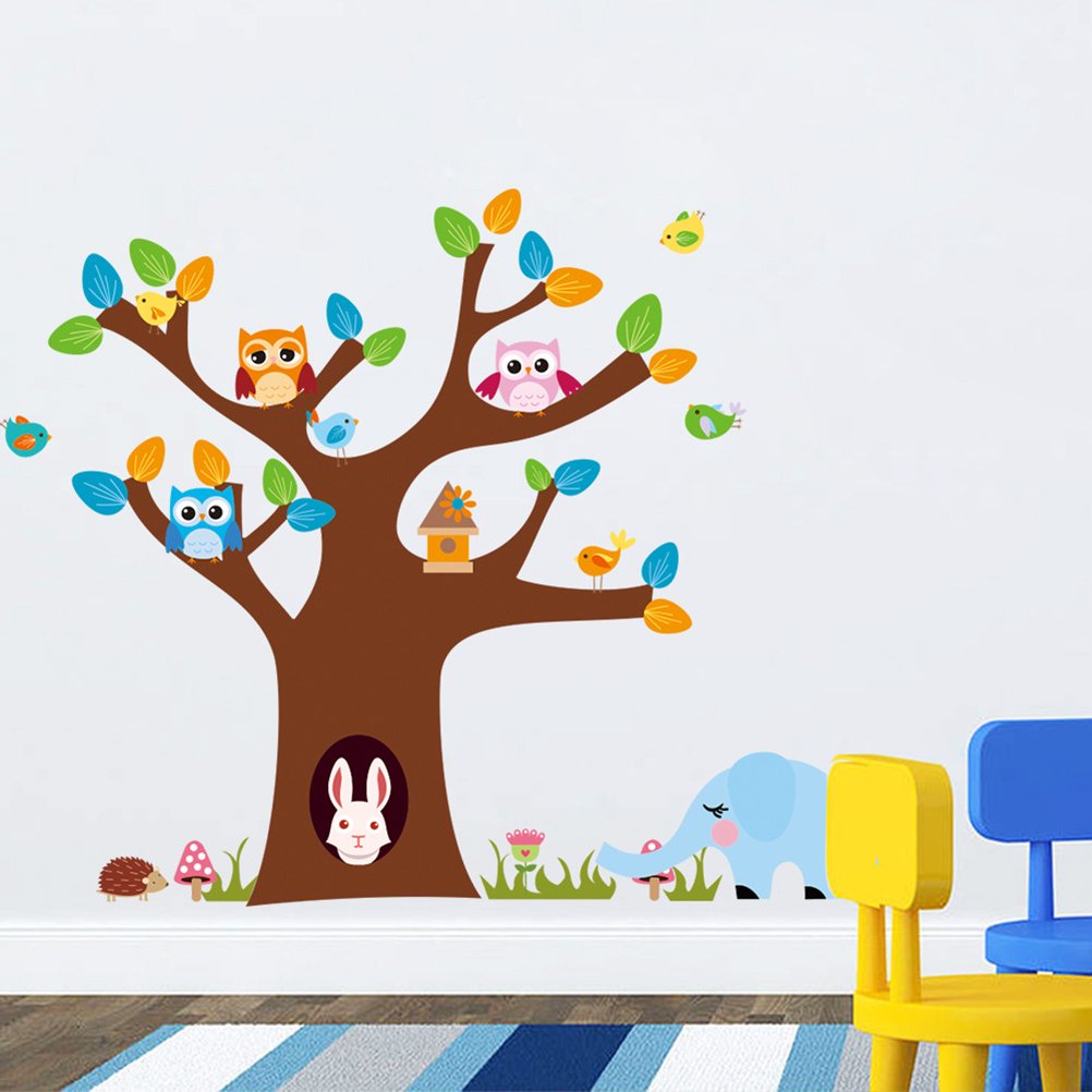 Cartoon Cute Animals Forest Owl Tree Wall Stickers ZY1022