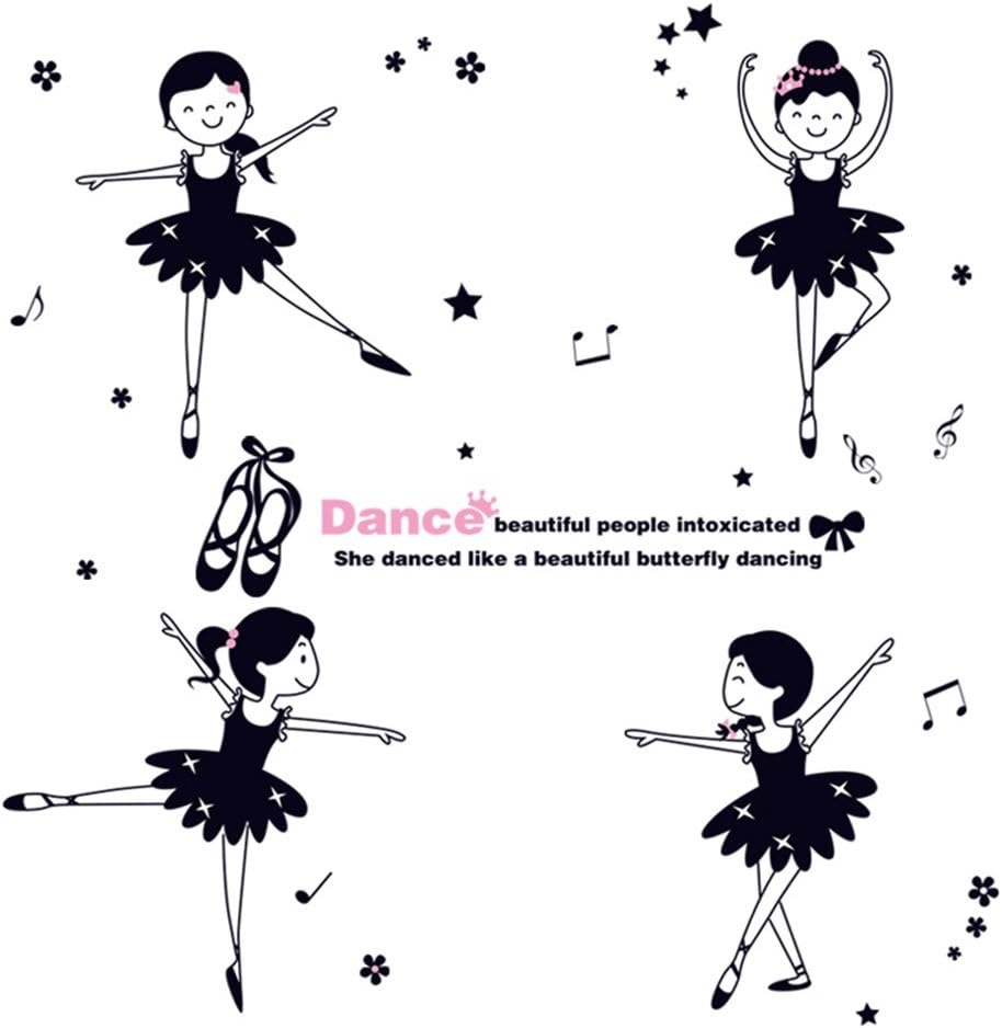 Xh1002 Dance Ballet Girls Kindergarten Classroom Cartoon Characters Children's Room Bedroom Wall Stickers, pvc white film material, big