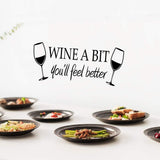 Wine a Bit You'll Feel Better Quote Letter Wall Sticker Vinyl Wall Decals Home Arts Removable Kitchen Dining Room Wall Decal Vinyl Home Décor （Black...