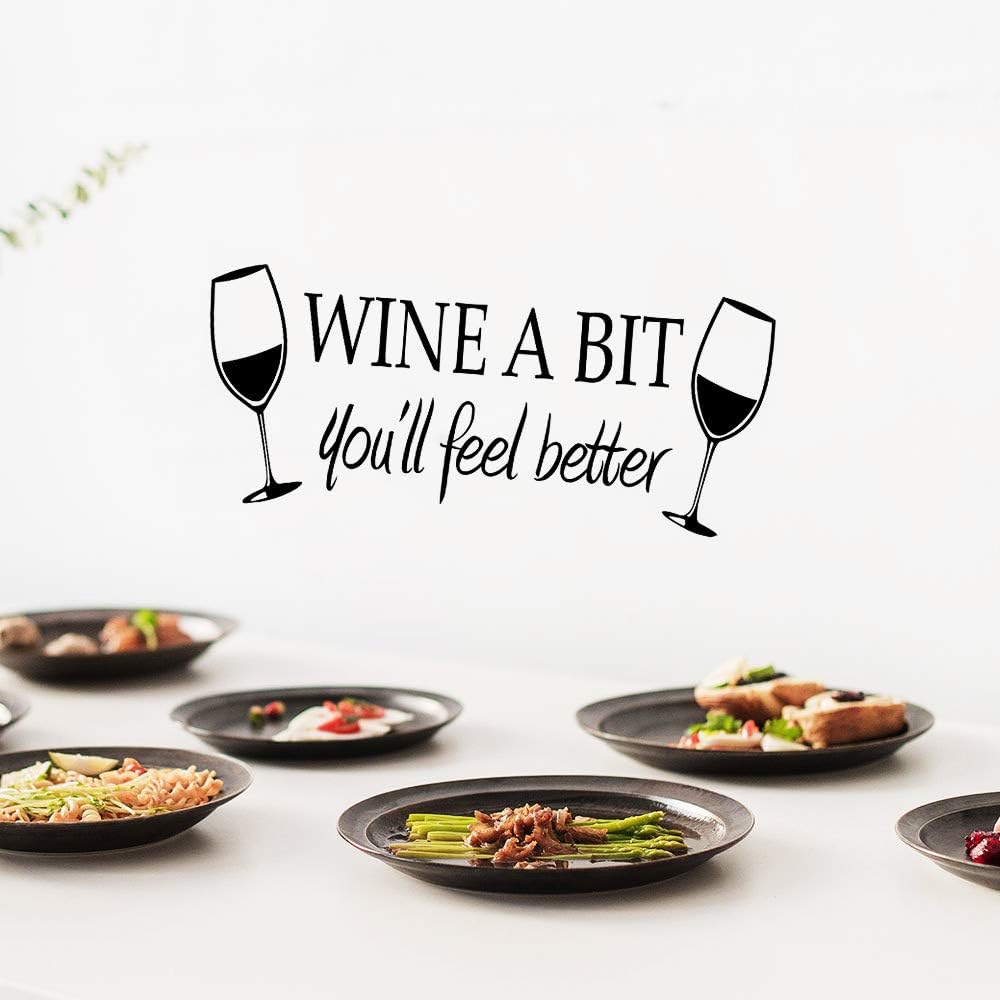Wine a Bit You'll Feel Better Quote Letter Wall Sticker Vinyl Wall Decals Home Ars Removable Kitchen Dining Room Wall Decal Vinyl Home Décor black size 30x60 nc8209