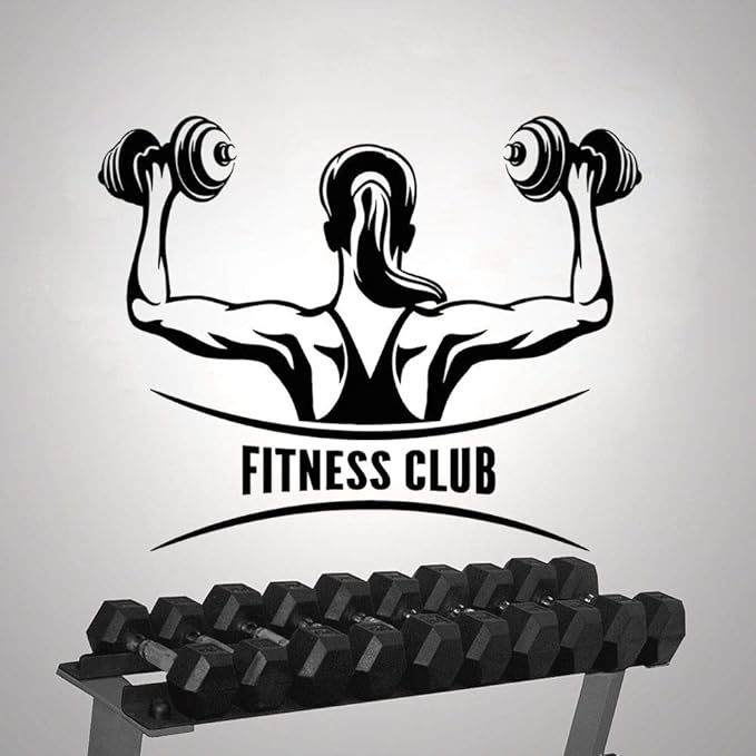Fitness Club Woman Dumbbell Workout Wall Decal Gym Sticker Home and Gym Decoration Removable size 47x37