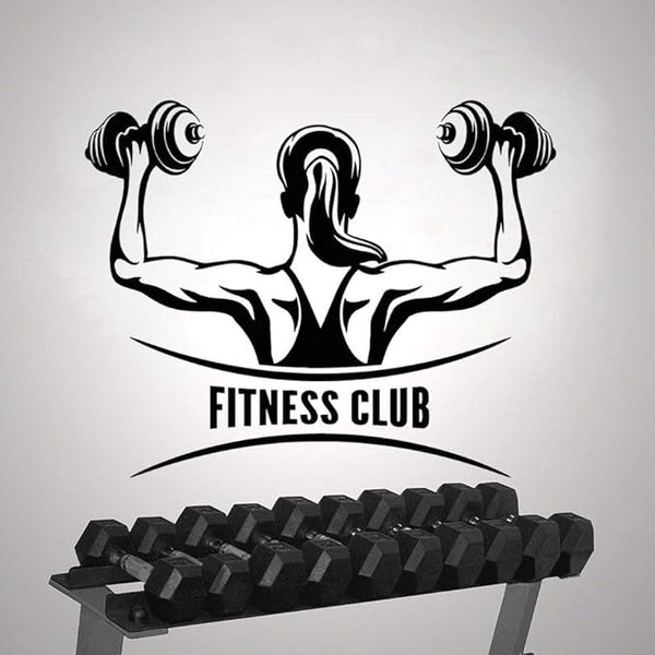 Fitness Club Woman Dumbbell Workout Wall Decal Gym Sticker Home and Gym Decoration Removable size 47x37