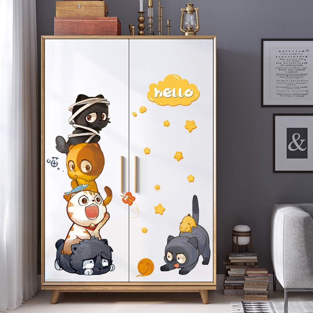 Cartoon Animals Wall Stickers DIY Children Mural Decals for Kids Rooms Baby Bedroom Wardrobe Door Decoration (Hello) size 60x90  xh9314