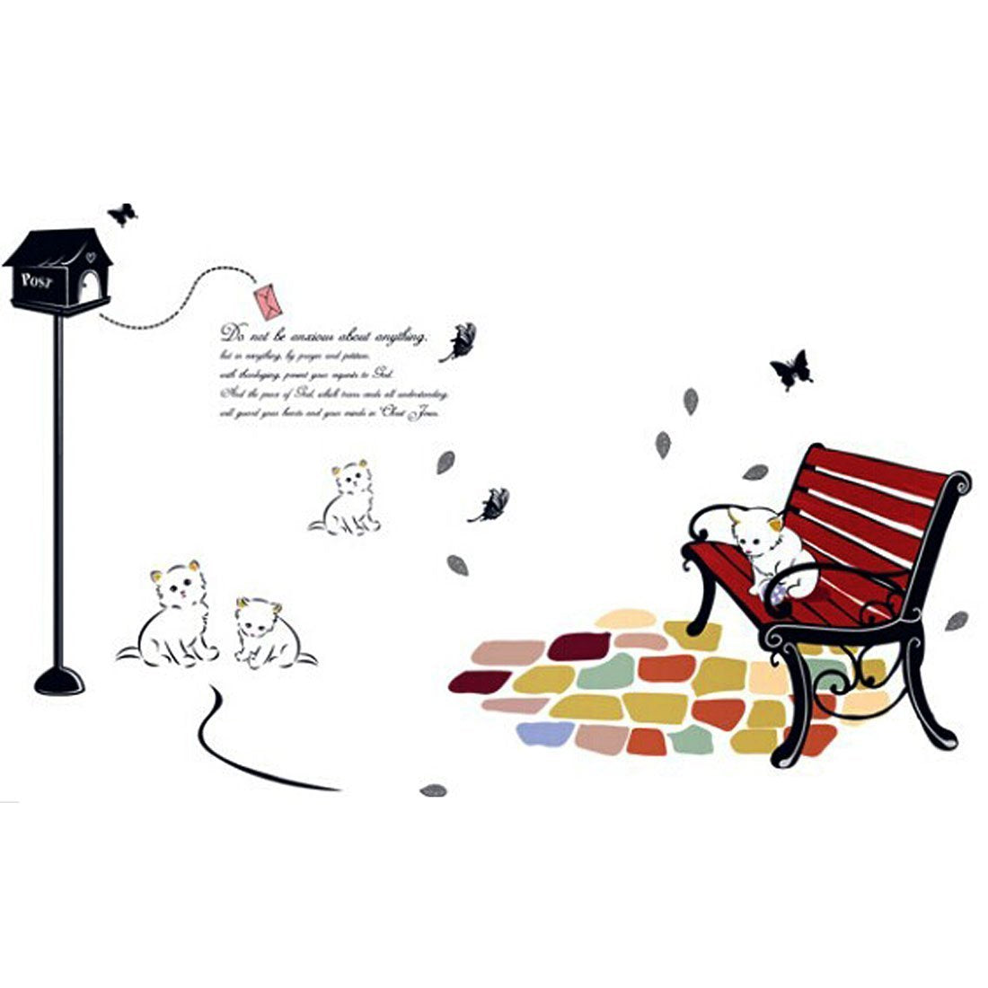 BIG BOOM® Home Decor Black DIY Mural Cat Butterfly Wall Sticker Decal size 20x28 dm350017