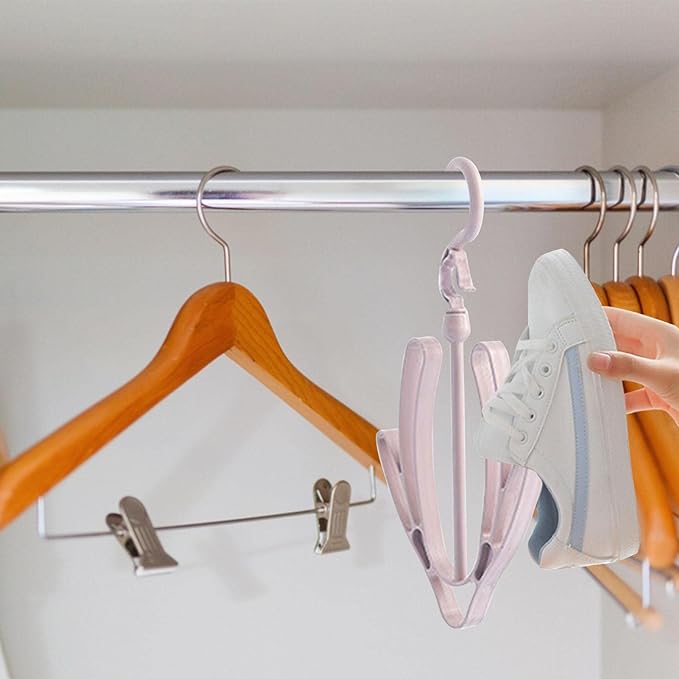 Shoe drying stand | Hanging Racks for Balcony, Cabinet, Cup Board | Hook Racks Organizer (Pink)
