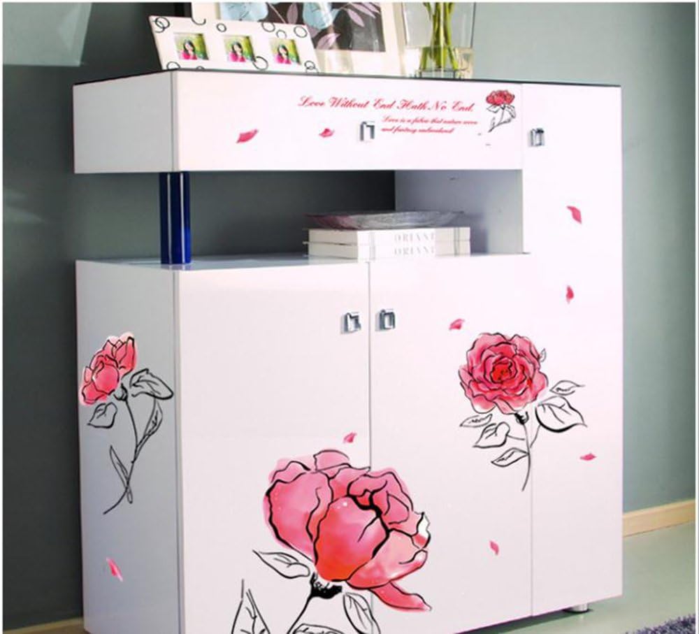 Wall Decal Pink Rose Lily Daisy Magnolia Flower Romantic Vinyl Sticker for Bedroom Living Room (Romantic pink flower) size 50x70 ay7234