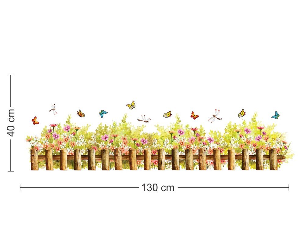 Cozy wall sticker with a small fence, flowers, butterflies etc. size 50x70 am7077
