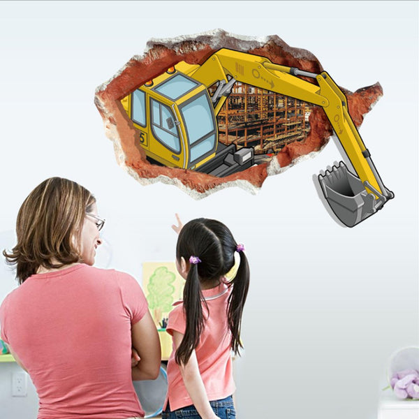 Baby Boy's 3D Style Broken Wall Excavator Wall Decal One Size Multi