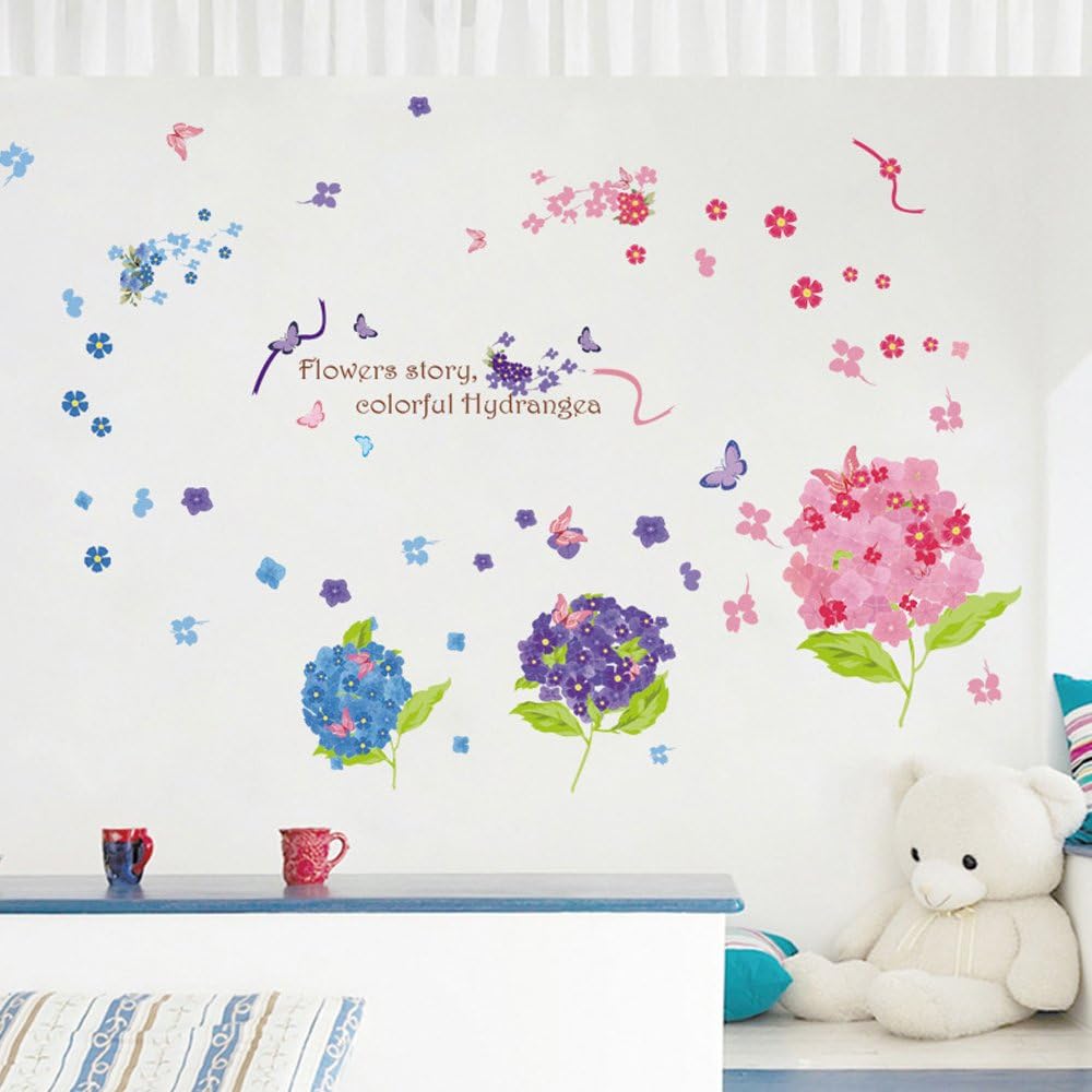 Romantic flower and butterfly design wall stickers, cartoon animals, removable heart-shaped wallpaper, home decor, PVC art mural, for babies size 50x70 xls7201