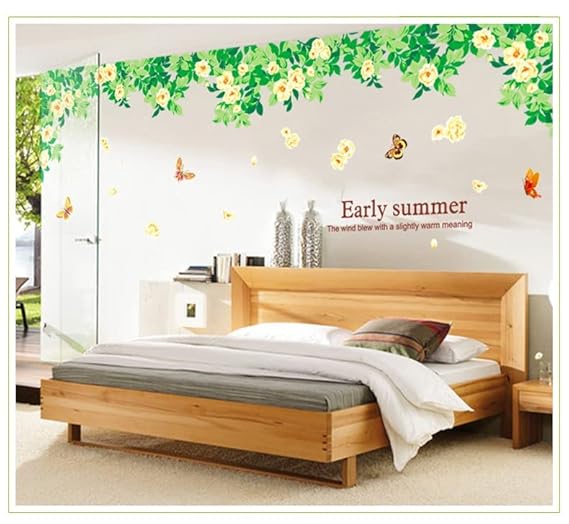 ABQ9701 Green Leaves and Butterfly stickers for walls of home, wall sticker for living room, wall stickers