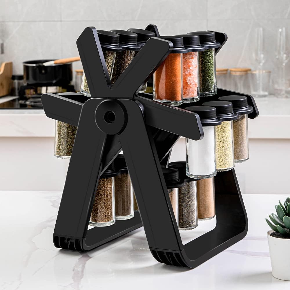 Revolving Rotating Spice Rack Set  With 18 Empty Spice Jars  Kitchen Storage Shelf