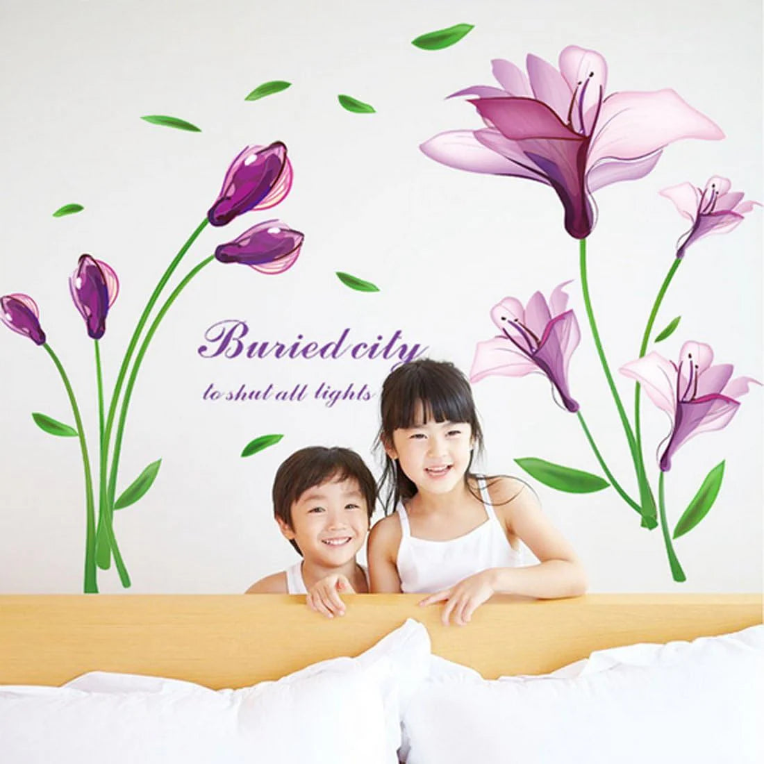 Shiny Purple Flower Wall Sticker | Buy This Elegant Floral Room Decor | YASH845  saize 60x90 dlx6012
