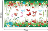 AY7186 Tattoo Green Grass Meadow Wall Sticker DIY Colourful Flowers & Butterflies Mural for Children's Room Living Room Bedroom Baseboard Hallway Wardrobe