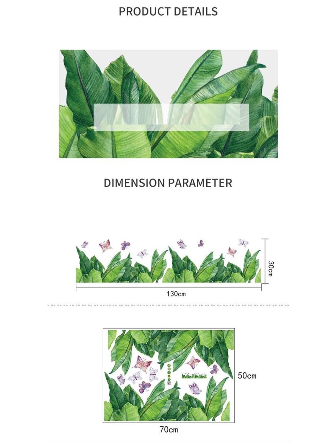 Stylish Nordic Plant Wall Stickers, Cafe, Modern, Window, Monstera, Leaf, Green, Grass, Banana Leaf, Butterfly, Kitchen, Kids Room, Toilet, Interior Decor size 50x70 sk7201