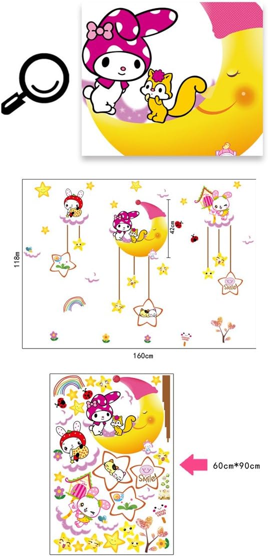 Wallpark Cute Smiling Star Moon Cartoon Rabbit Removable Wall Sticker Decal, Children Kids Baby Home Room Nursery DIY Decorative Adhesive Art Wall Mural size(60x90) xl8073