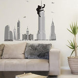 fashionbeautybuy Gorilla On Tower King Kong Wall Sticker House Decal Removable Living Room Wallpaper Bedroom Kitchen Art Picture PVC Murals Sticks Window Door Decoration size 60x90 ay9102
