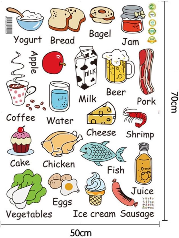 Wallpark Cartoon Cute Food Vegetable/Fruit/Meat Kitchen Fridge Removable Wall Sticker Decal, Living Room Bedroom Home Decoration Adhesive DIY Art Wall Mural size 50x70 am7090