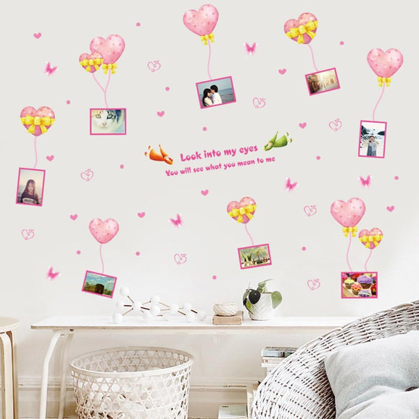 XL8249 Wall Sticker,YaBuy Romantic Hearts & Photo Frame Wall Sticker Removable Cute Pink Art Decal Room Decoration Reusable Wallpaper Photo Wall Sticker