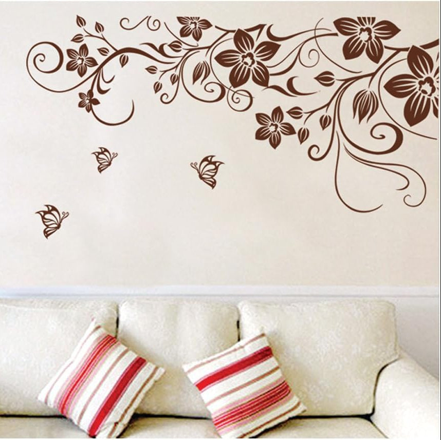 High Quality Adhesive Rooms Walls Vinyl DIY Stickers / Murals / Decals / Tattoos / Transfers With Delicate Flowers, Butterflies And Swirls Designs In Brown Colour By VAGA size 50x70 dm57004