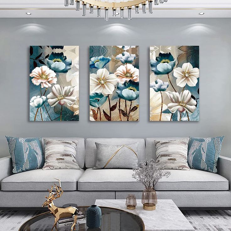 3pcs Flower Design Stickytiles Frames Providing Elegant Floral Style Artistic Look Modern Appearance - 8*11
