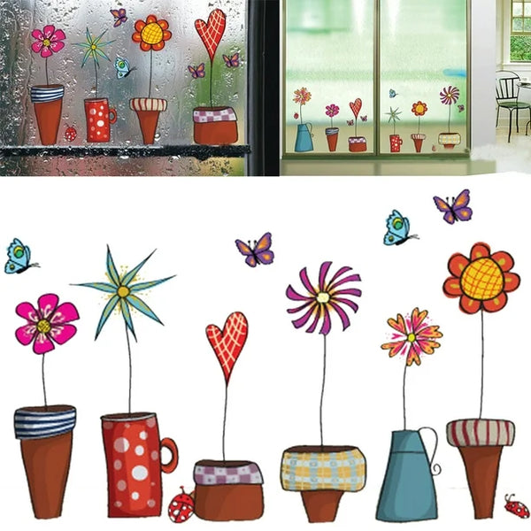 Ay947 Cute Flower Wall Sticker Kitchen Window Sticker Butterfies Wall