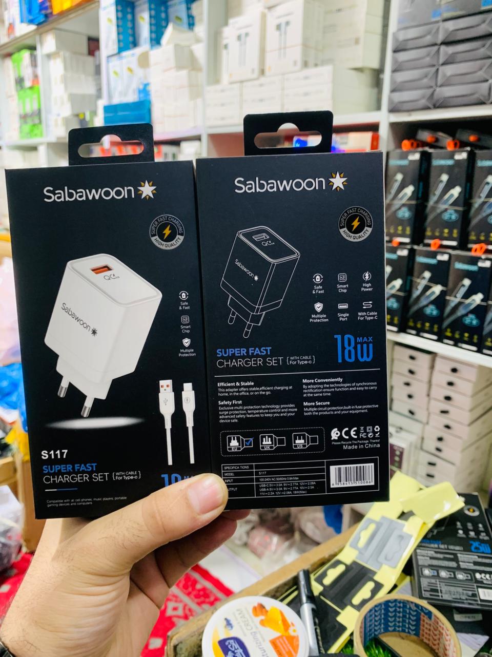 Sabawoon S117 Charger | 18W Fast Charging | 100% Original Quality | Adaptor with Type?C Cable