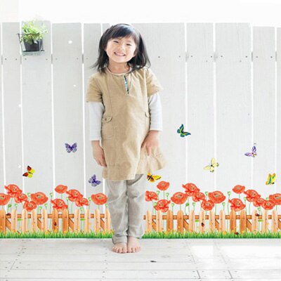 Corner Baseboard Cover Wall Decal Stickers Fresh Flowers Butterfly Home Decor DIY Vinyl Murals size 50x70 mj7027