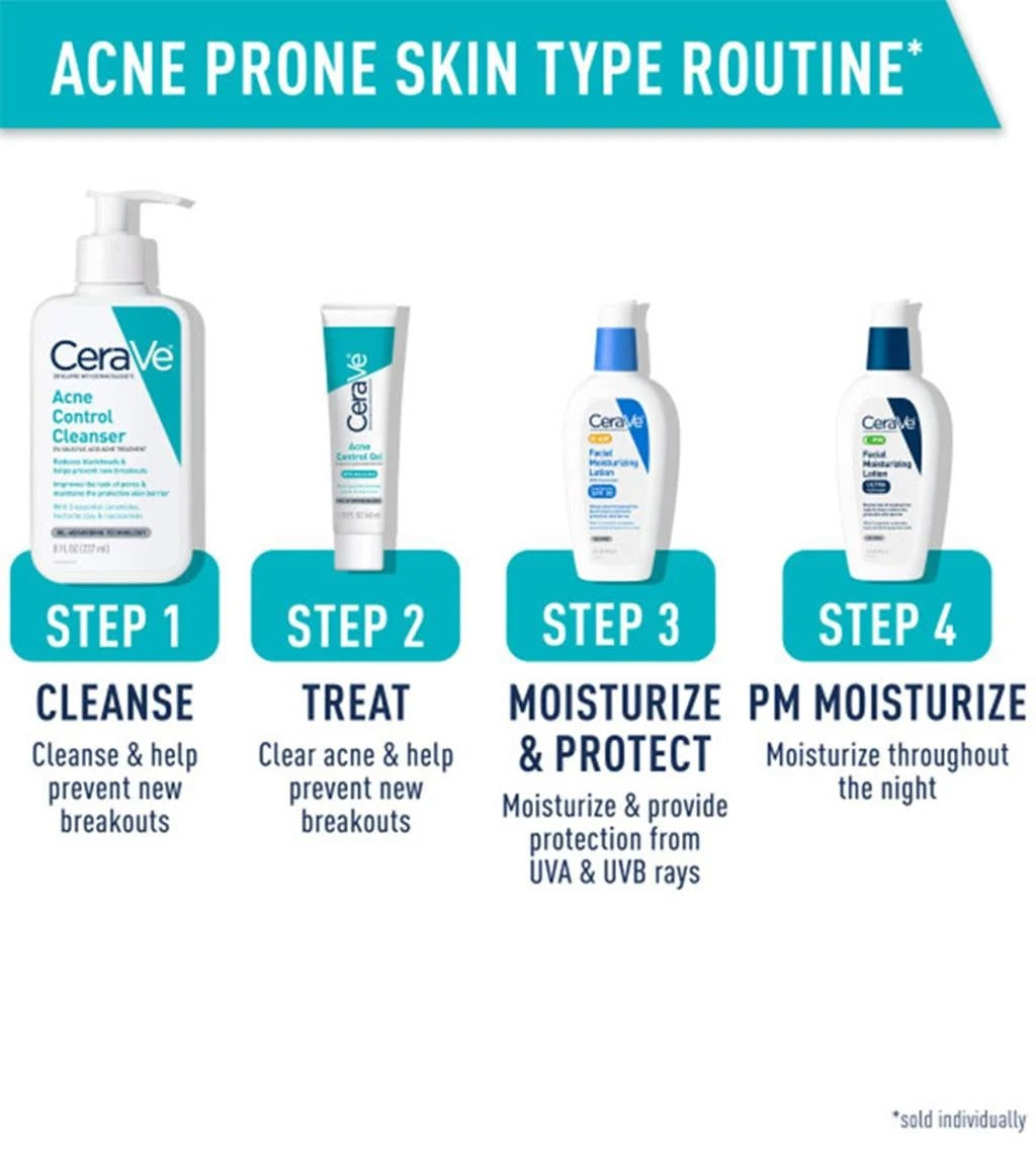 CeraVe Acne Control Cleanser | 2% Salicylic Acid Gel-to-Foam Face Wash for Oily & Acne-Prone Skin – Imported