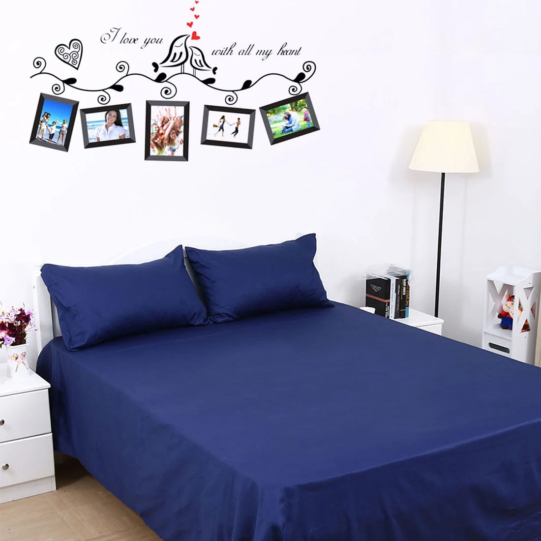 Angoily Photo Frame Wall Sticker with Heart Birds Removable PVC Decal for Living Room Bedroom Glass Window and Sofa Decor size 45x60 ay640b