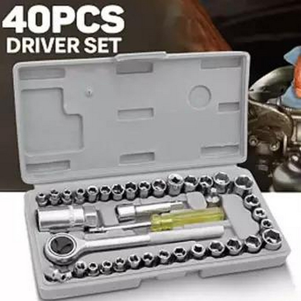 Aiwa 40-Piece Socket Wrench Tool Kit with Screwdrivers and Socket Set – Durable Hand Tool Set for Home, Auto Repair, and Mechanical Use – Compact Storage Case Included