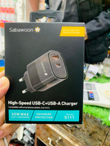 Sabawoon S111 Original Adopter | USB Fast Charging | PD Super Fast Charging | Without Cable