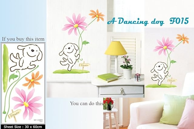 Rainbow Wall-stickers Wall Decor Removable Decal Sticker - Dancing Dog size 32x58 tc1000