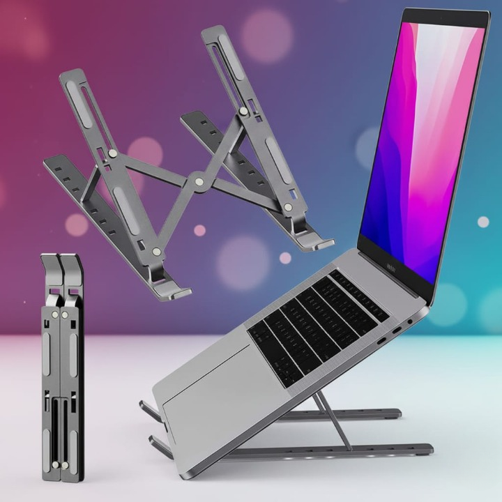 Speed X 18 Inch Biggest Height Heavy Duty Professional Laptop Stand Aluminium Alloy Creative Adjustable Folding Portable With Pouch Cover And 6 Angles Adjustable