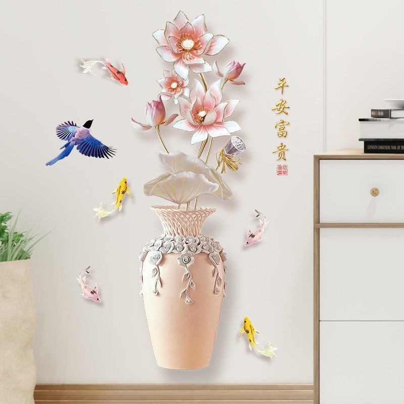 JAAMSO ROYALS  Vase Design Vinyl Self Adhesive Home Décor Wall StickerSelf Adhesive Sticker Wall decal 3D painting Porcelain lotus vase - SK9833 Size 60x90cm