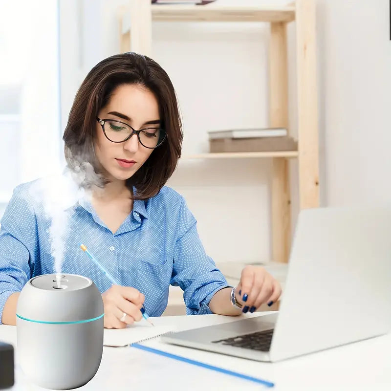 Humidifier with Warm LED Outline USB Portable Air Humidifier Essential Oil Diffuser Modes Auto Off With LED Light For Home Car Mist Maker Face Steamer Car Air Fresheners