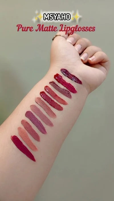 MSYAHO Long‑Lasting Pure Matte Lip Gloss – Pack of 12 Shades