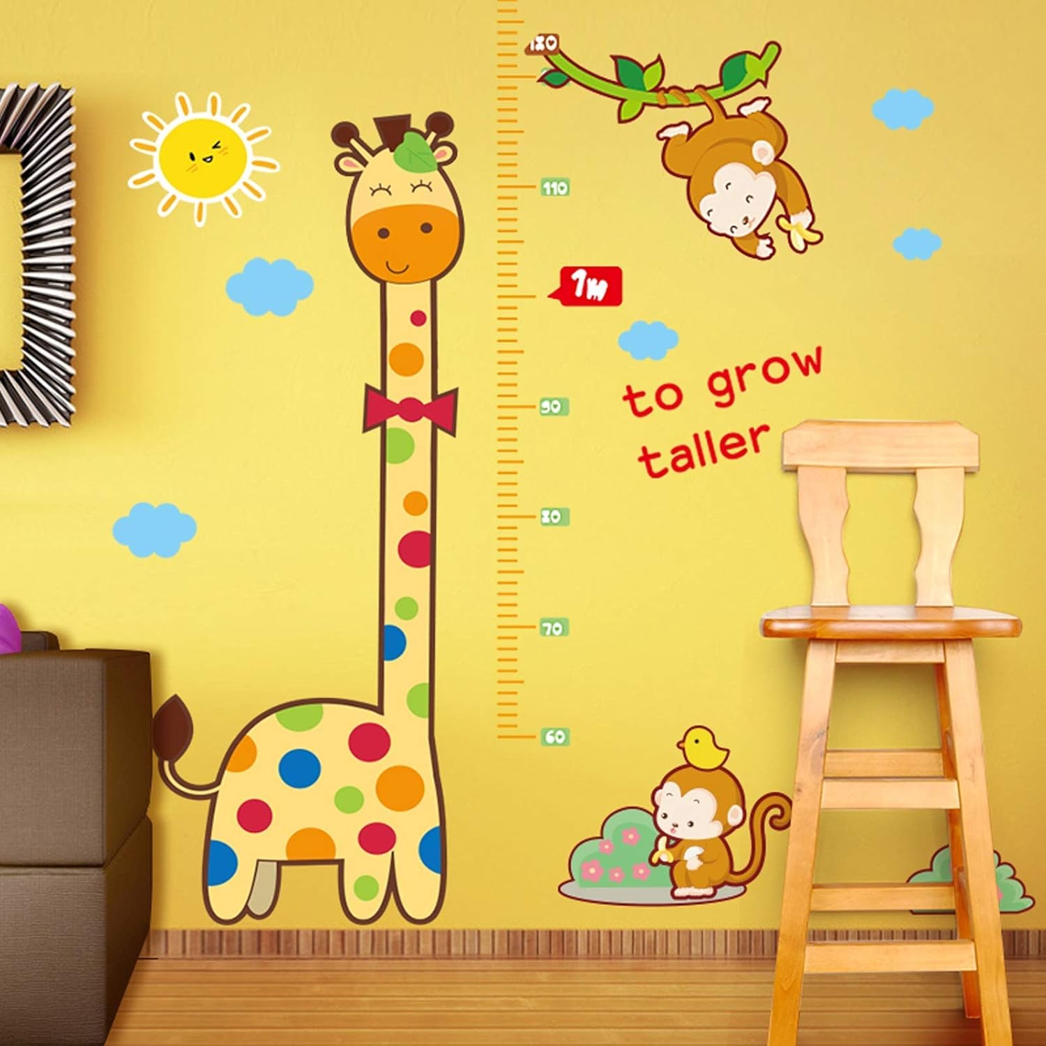 Children Growth Record Growth Chart Wall Measurement Height Chart Wall Sticker Height Measurement Chart Boys Girls Bedroom Nursery Decor Portable/Giraffe  size 60x90  nc1029