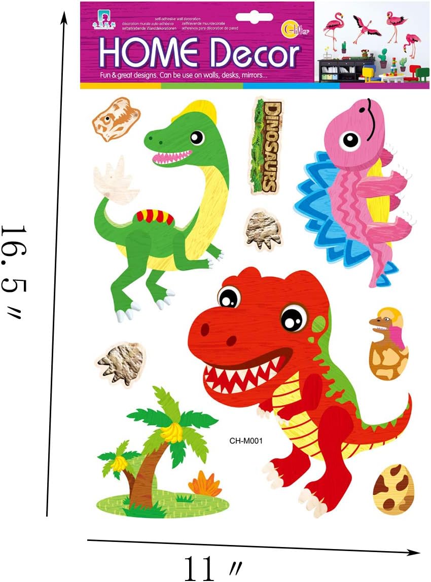 Three-Dimensional Dinosaur Stickers Children's Wall Stickers Children's Gifts for chshildren's Room Decoration Classroom Party Birthday Festival Kindergarten Dressing Imitation Wood Surface（2 Sheets