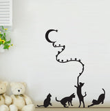 Abstract Black Decal Cates Catch Moon with Rope wall Sticker for Home Decorative PVC Vinyl Wall Sticker size (30 Cm X 60 Cm) ld834