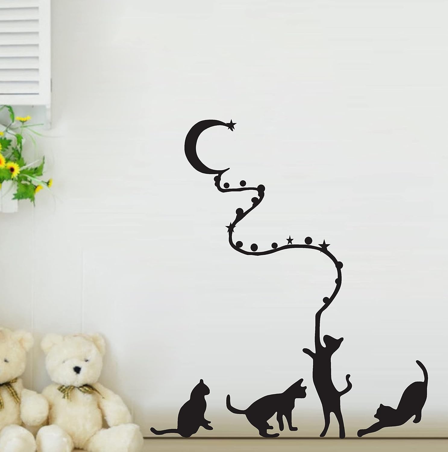 Abstract Black Decal Cates Catch Moon with Rope wall Sticker for Home Decorative PVC Vinyl Wall Sticker size (30 Cm X 60 Cm) ld834