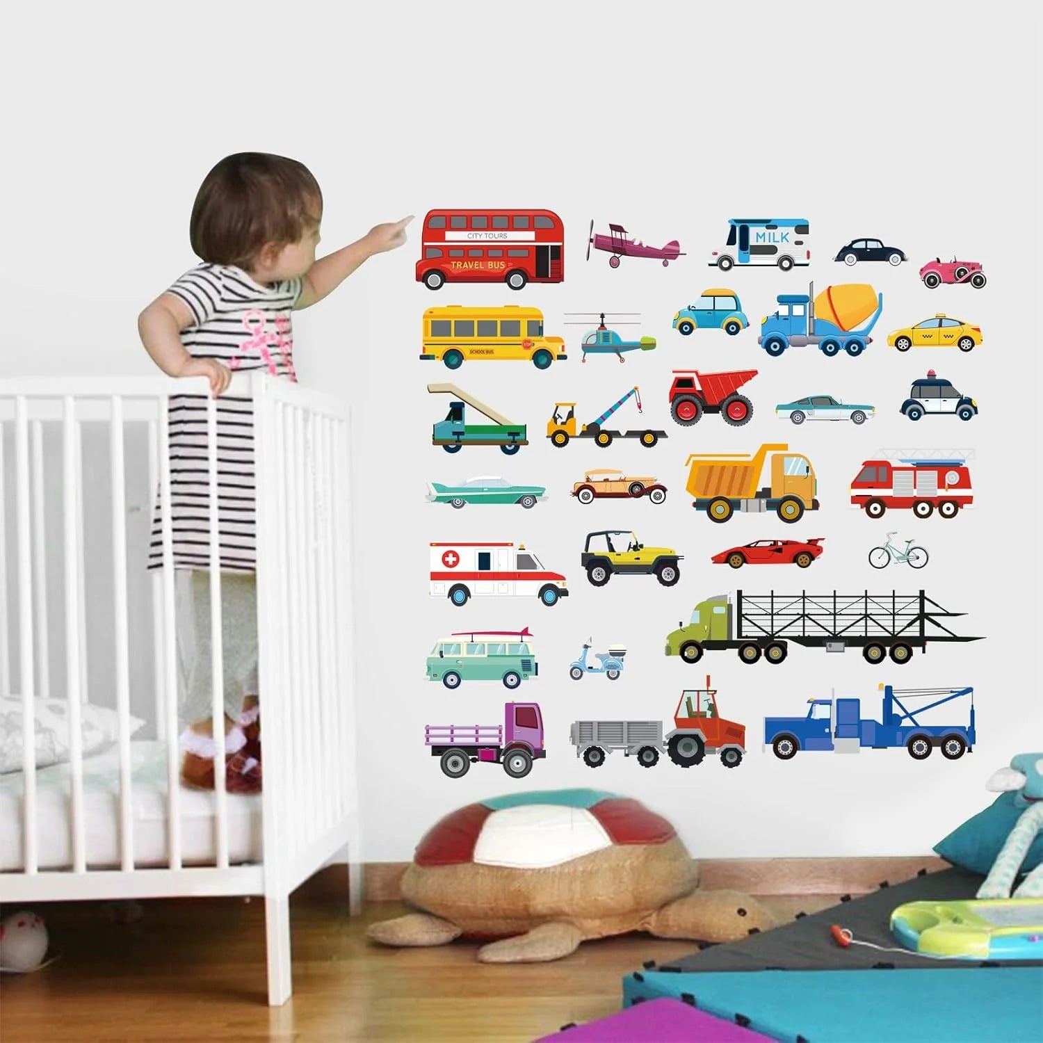 decalmile Cars Wall Stickers Transports Kids Room Wall Decor Peel and Stick Wall Decals for Boys Children's Room Nursery Bedroom Classroom size 60x90 Dm01791