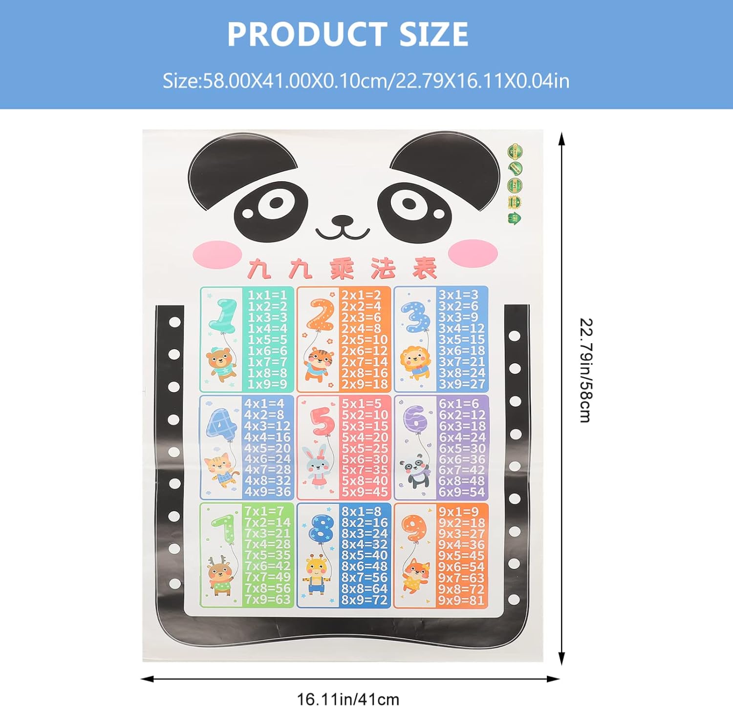 Toyvian Multiplication Chart Chart Poster Educational Preschool Mathematics Wall Charts for Learning Children Mural Tables PVC Playing Table Baby Room size 50x70 sk6107