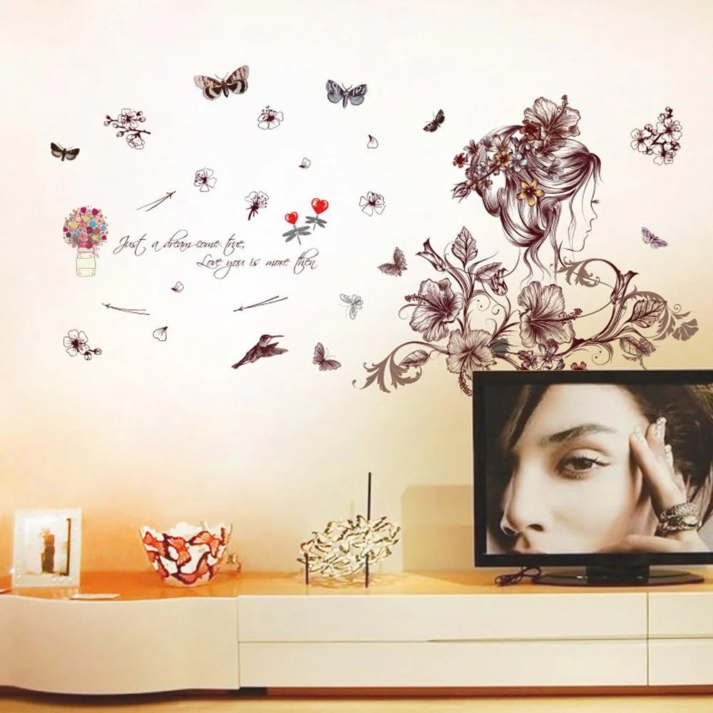 Romantic Flowers Butterfly Wall Stickers size 50x70 xls7219