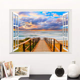 GEILEX Modern Seascape Painting. Seaside Nature Landscape Painting. Beach Wooden Bridge Canvas Wall Art Poster. Window View Home Decor Picture. 50x70cm ncs0023