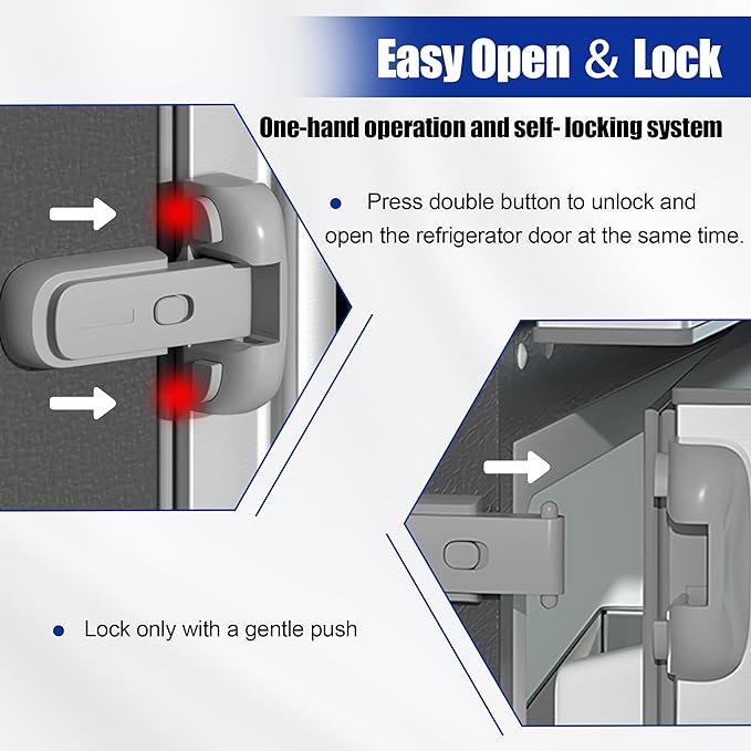 Child Safety Fridge Lock , Baby Safety Refrigerator Freezer Door Lock, No Tools Need or Drill (Grey) - 1 PC