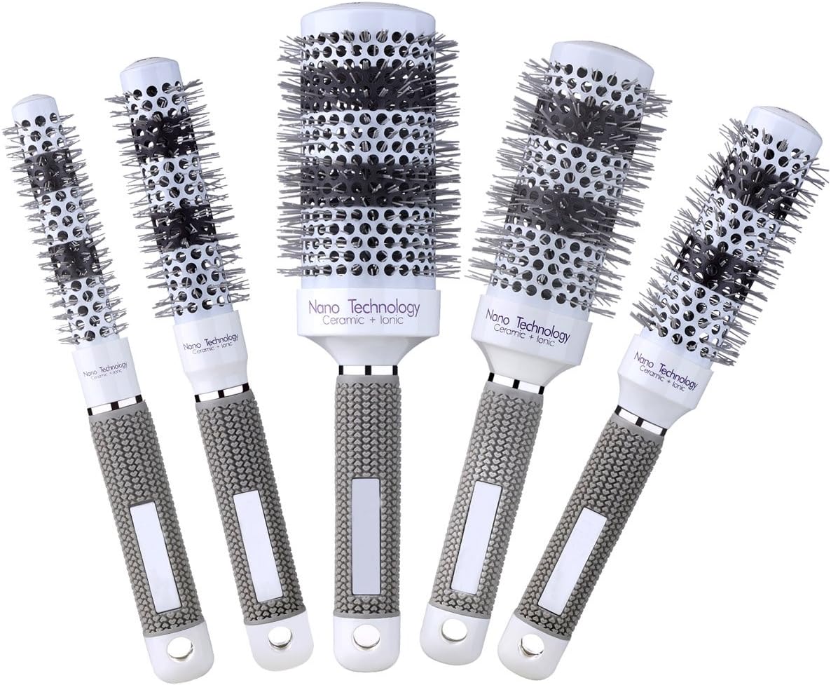 PERFEHAIR Round Thermal Ceramic Brush Set for Blow Drying Curling, Large Heated Nano Ionic Round Barrel Hair Brush-5 Different Sizes