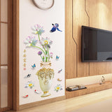 Vase Wall Decal, Exquisite Vase Wall Sticker, Chinese Style Wall Sticker Vase Flower Wall Decor Self-Adhesive for Corridor, Wallpaper  size 60x90 sk9373